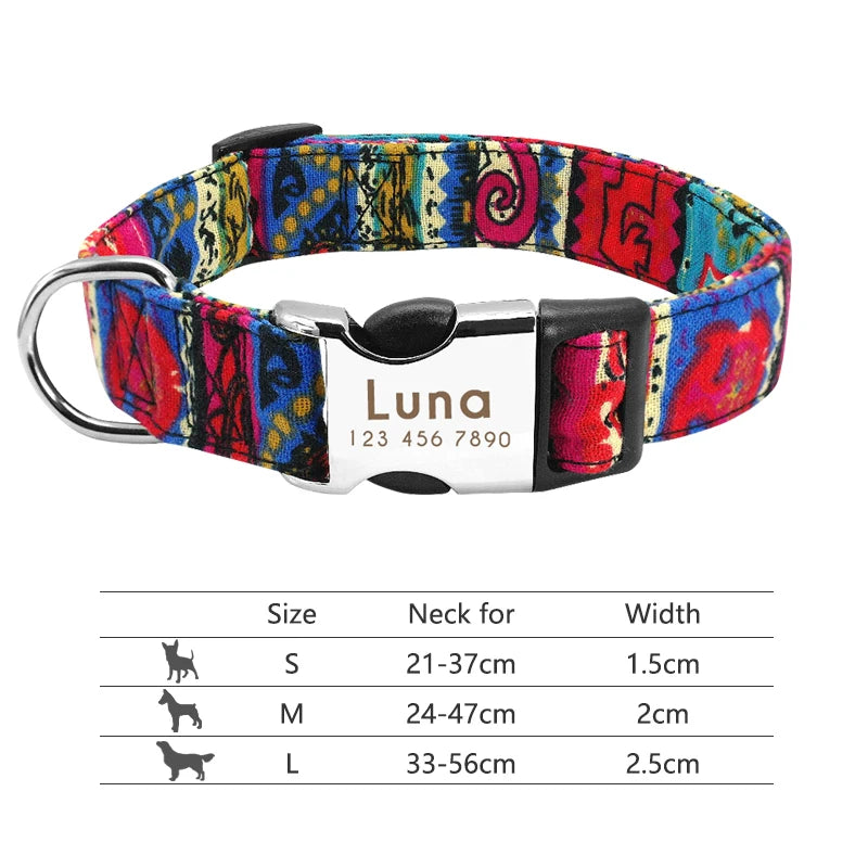 Personalized Reflective Nylon Dog Collar with Engraved ID Tag for Small to Large Dogs - ZOOMNSTORE