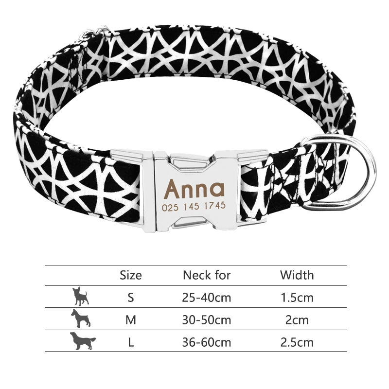 Personalized Reflective Nylon Dog Collar with Engraved ID Tag for Small to Large Dogs - ZOOMNSTORE