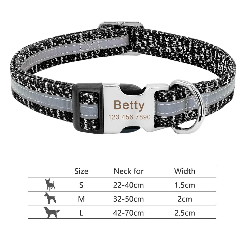 Personalized Reflective Nylon Dog Collar with Engraved ID Tag for Small to Large Dogs - ZOOMNSTORE