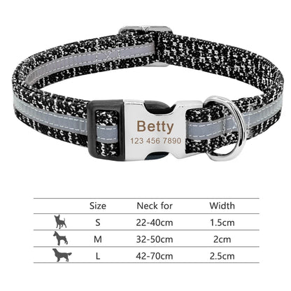 Personalized Reflective Nylon Dog Collar with Engraved ID Tag for Small to Large Dogs - ZOOMNSTORE