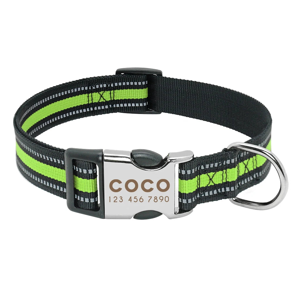 Personalized Reflective Nylon Dog Collar with Engraved ID Tag for Small to Large Dogs - ZOOMNSTORE