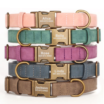 Personalized Dog Collar with Engraved ID Tag - Soft PU Leather for Bulldogs - ZOOMNSTORE