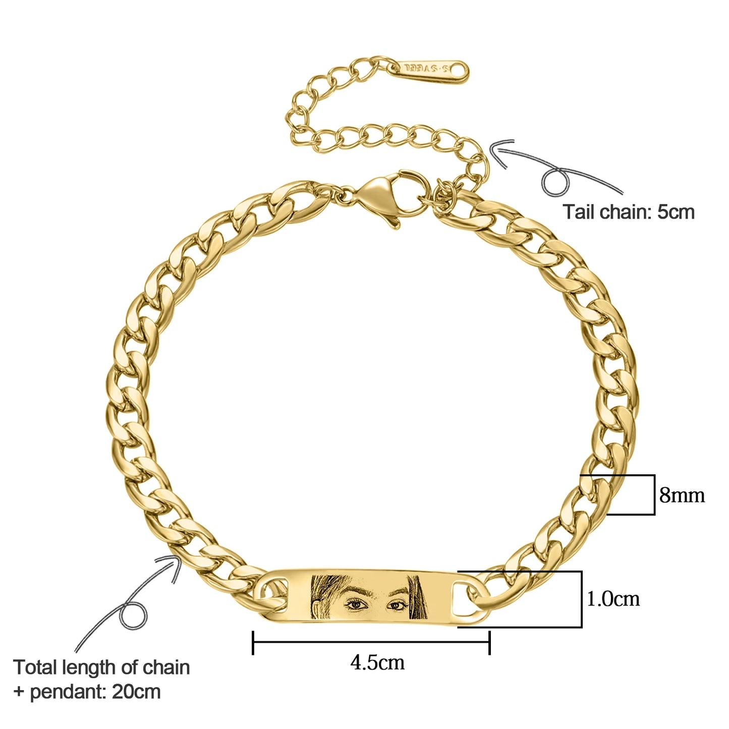 Personalized Eye Bracelet - Custom Photo Engraved Jewelry for Couples - ZOOMNSTORE