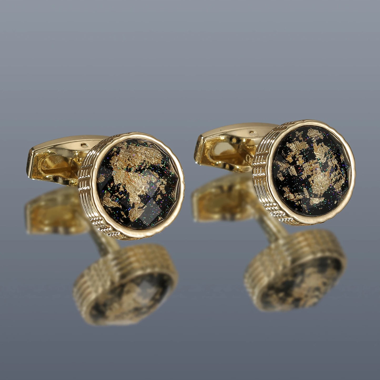 Personalized Gold Cufflinks - Round Tuxedo Formal Shirt Accessories for Men - ZOOMNSTORE