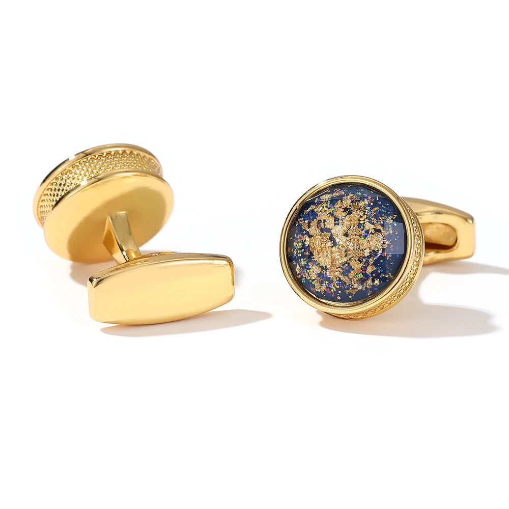 Personalized Gold Cufflinks - Round Tuxedo Formal Shirt Accessories for Men - ZOOMNSTORE