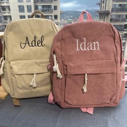 Personalized Embroidered Corduroy Kids Backpack - Back to School Name Bag - ZOOMNSTORE