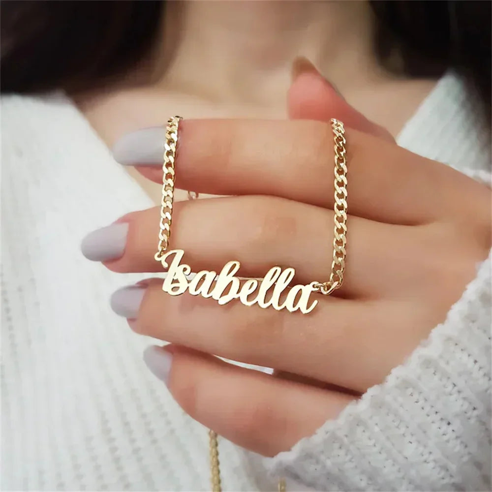 Personalized Name Necklace - Custom Pendant & 5mm Cuban Link Chain Gold Jewelry Gift - ZOOMNSTORE