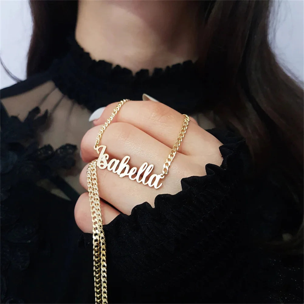 Personalized Name Necklace - Custom Pendant & 5mm Cuban Link Chain Gold Jewelry Gift - ZOOMNSTORE