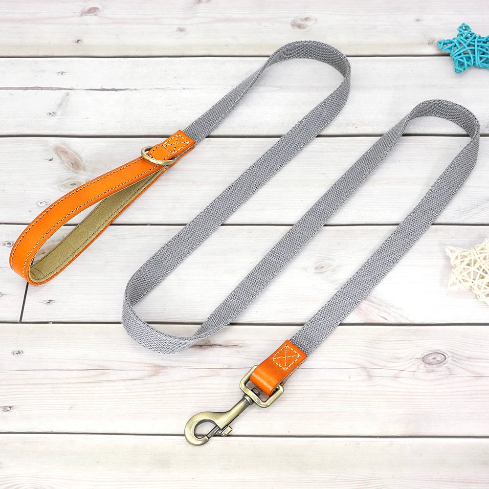 Personalized Nylon Dog Collar  Leash Set with Genuine Leather Nameplate - ZOOMNSTORE