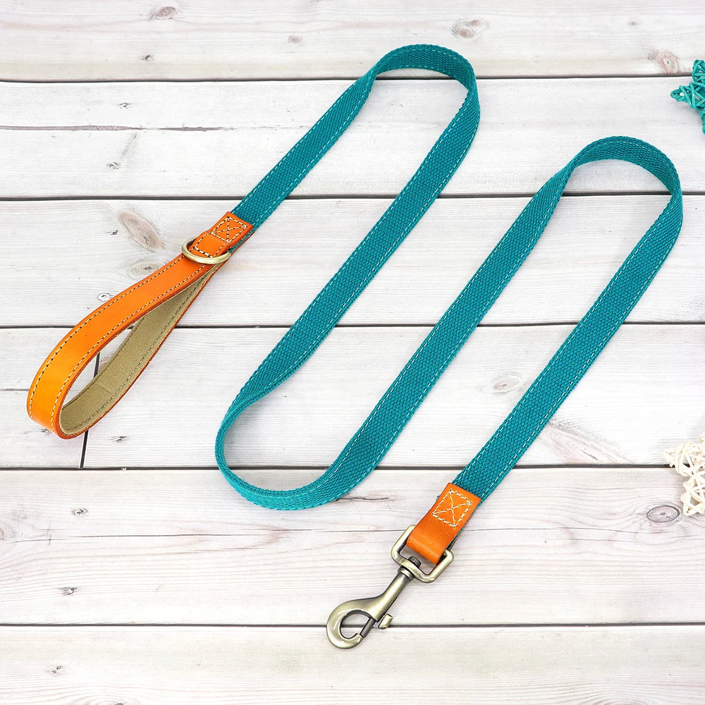 Personalized Nylon Dog Collar  Leash Set with Genuine Leather Nameplate - ZOOMNSTORE