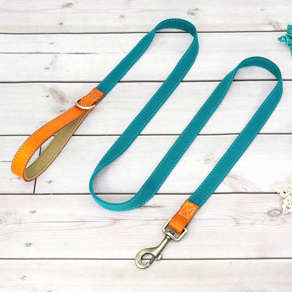 Personalized Nylon Dog Collar  Leash Set with Genuine Leather Nameplate - ZOOMNSTORE