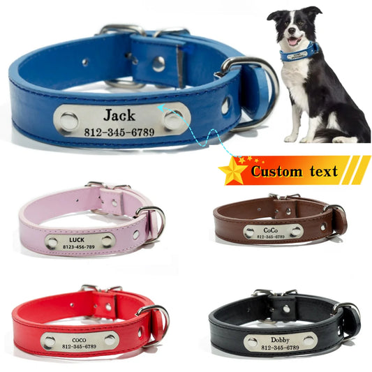 Personalized PU Leather Dog Collar with ID Tag - Anti-Lost for Small Medium Large Dogs  Cats - ZOOMNSTORE