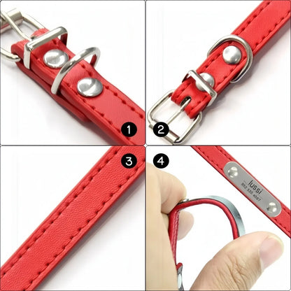 Personalized PU Leather Dog Collar with ID Tag - Anti-Lost for Small Medium Large Dogs  Cats - ZOOMNSTORE