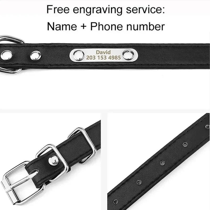 Personalized PU Leather Dog Collar with ID Tag - Anti-Lost for Small Medium Large Dogs  Cats - ZOOMNSTORE