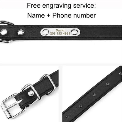 Personalized PU Leather Dog Collar with ID Tag - Anti-Lost for Small Medium Large Dogs  Cats - ZOOMNSTORE