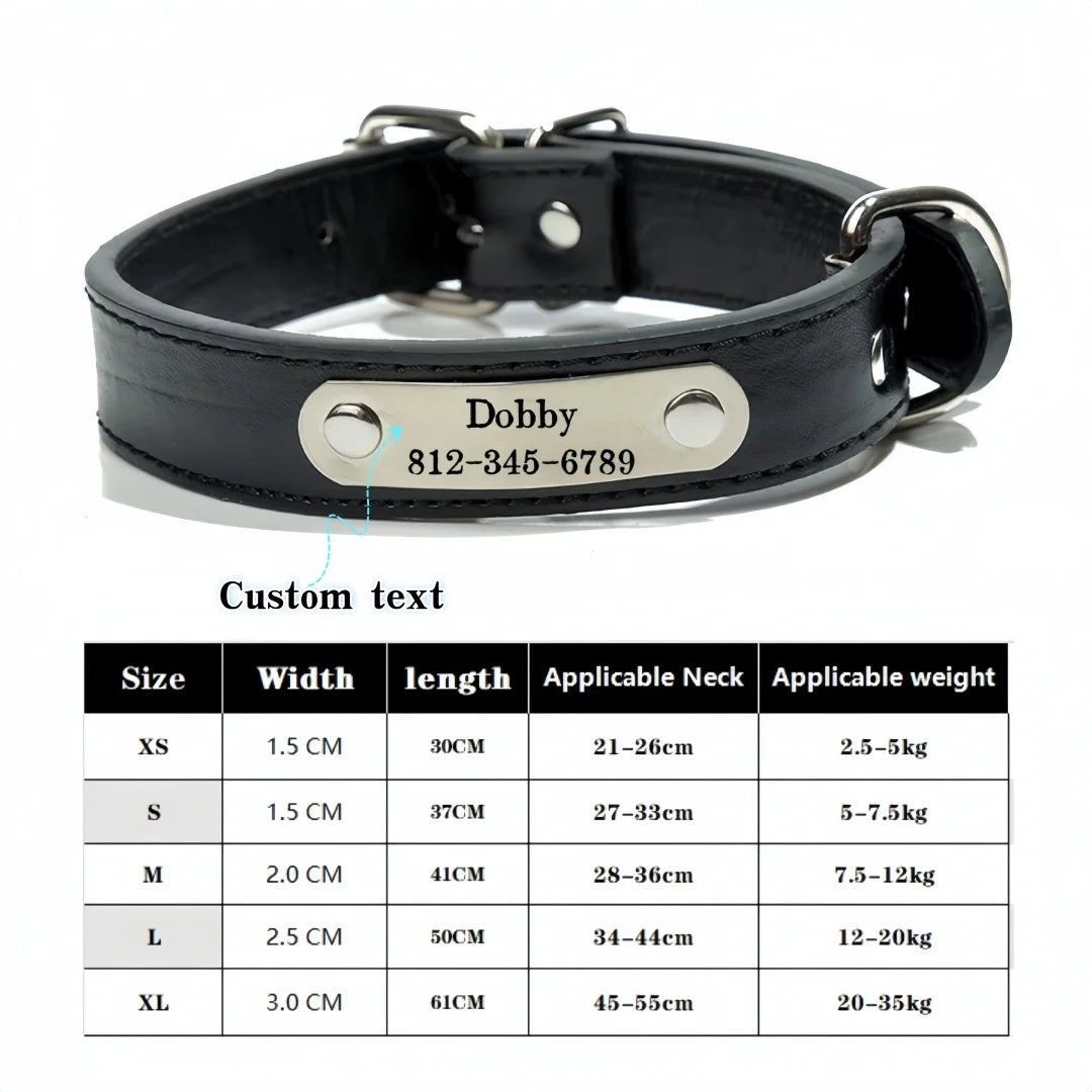 Personalized PU Leather Dog Collar with ID Tag - Anti-Lost for Small Medium Large Dogs  Cats - ZOOMNSTORE