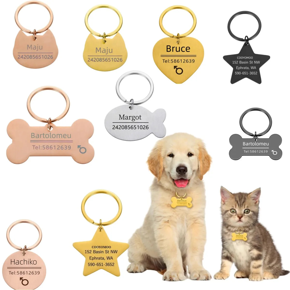 Personalized Pet ID Tag - Engraved Dog Cat Collar Charm - ZOOMNSTORE