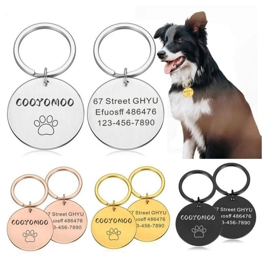 Personalized Pet ID Tag - Engraved Name  Address Paw Print Collar Accessory - ZOOMNSTORE