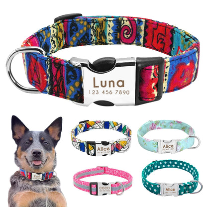 Personalized Reflective Nylon Dog Collar with Engraved ID Tag for Small to Large Dogs - ZOOMNSTORE