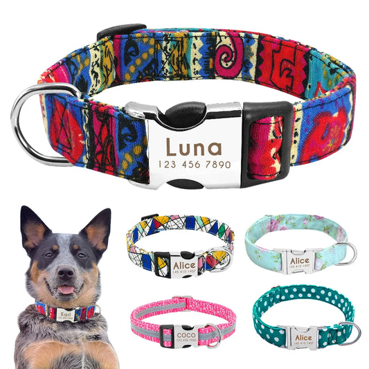 Personalized Reflective Nylon Dog Collar with Engraved ID Tag for Small to Large Dogs - ZOOMNSTORE