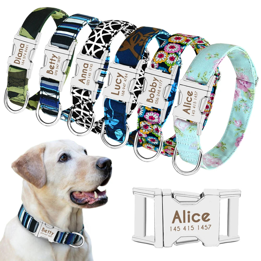 Personalized Reflective Nylon Dog Collar with Engraved ID Tag for Small to Large Dogs - ZOOMNSTORE