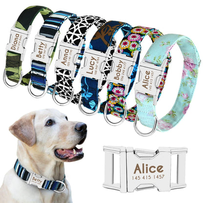 Personalized Reflective Nylon Dog Collar with Engraved ID Tag for Small to Large Dogs - ZOOMNSTORE