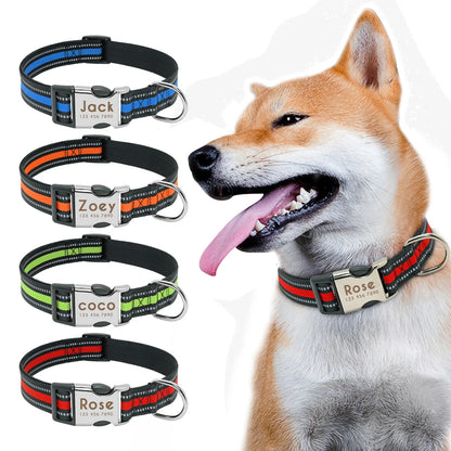 Personalized Reflective Nylon Dog Collar with Engraved ID Tag for Small to Large Dogs - ZOOMNSTORE