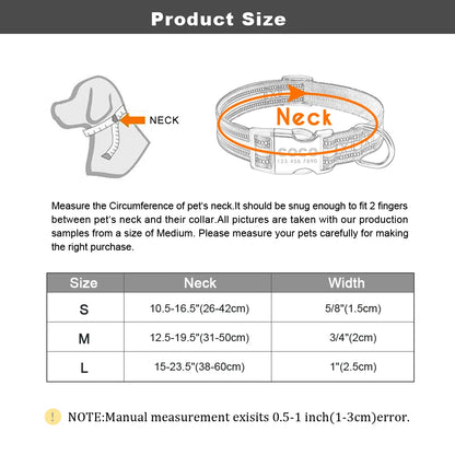 Personalized Reflective Nylon Dog Collar with Engraved ID Tag for Small to Large Dogs - ZOOMNSTORE