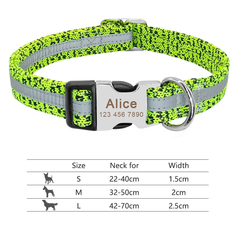 Personalized Reflective Nylon Dog Collar with Engraved ID Tag for Small to Large Dogs - ZOOMNSTORE