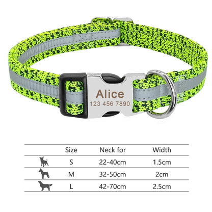 Personalized Reflective Nylon Dog Collar with Engraved ID Tag for Small to Large Dogs - ZOOMNSTORE