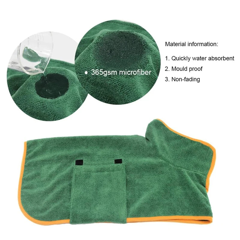 Pet Bathrobe - Highly Absorbent Dog Drying Coat Quick Dry Adjustable Robe - ZOOMNSTORE