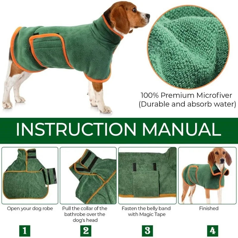 Pet Bathrobe - Highly Absorbent Dog Drying Coat Quick Dry Adjustable Robe - ZOOMNSTORE