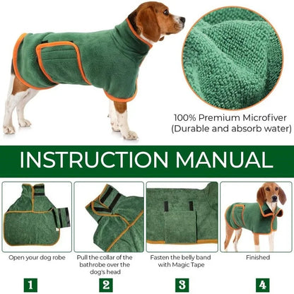 Pet Bathrobe - Highly Absorbent Dog Drying Coat Quick Dry Adjustable Robe - ZOOMNSTORE