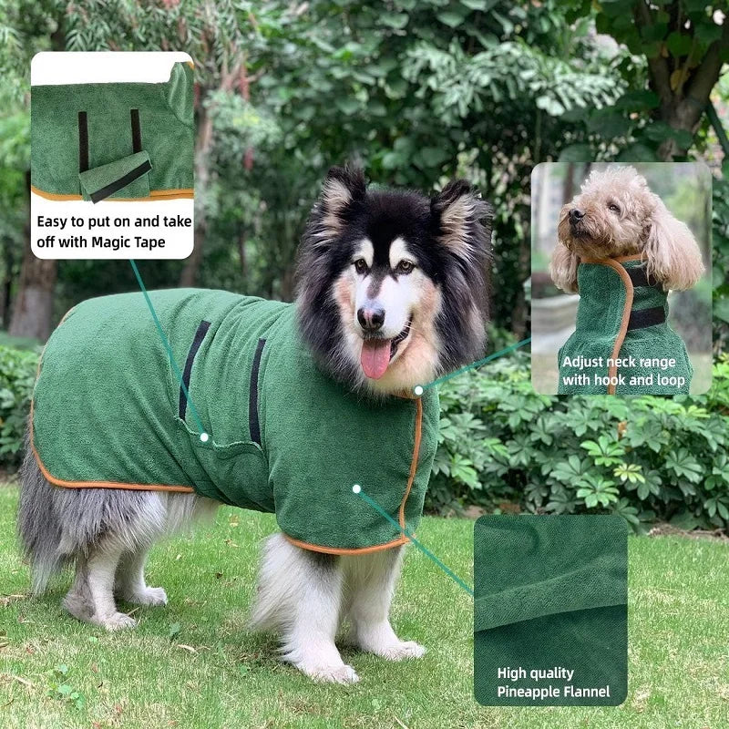 Pet Bathrobe - Highly Absorbent Dog Drying Coat Quick Dry Adjustable Robe - ZOOMNSTORE