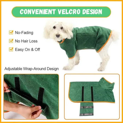 Pet Bathrobe Towel - Fast Drying Microfiber Dog Robe | Adjustable Absorbent Coat - ZOOMNSTORE