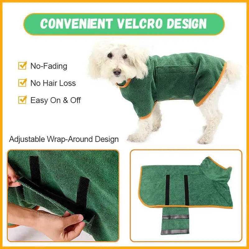 Pet Bathrobe Towel - Fast Drying Microfiber Dog Robe | Adjustable Absorbent Coat - ZOOMNSTORE