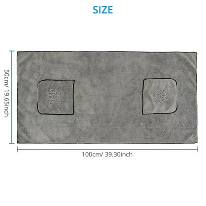 Pet Drying Towel - Large Absorbent Dog Bath Towel With Pocketed Design - ZOOMNSTORE