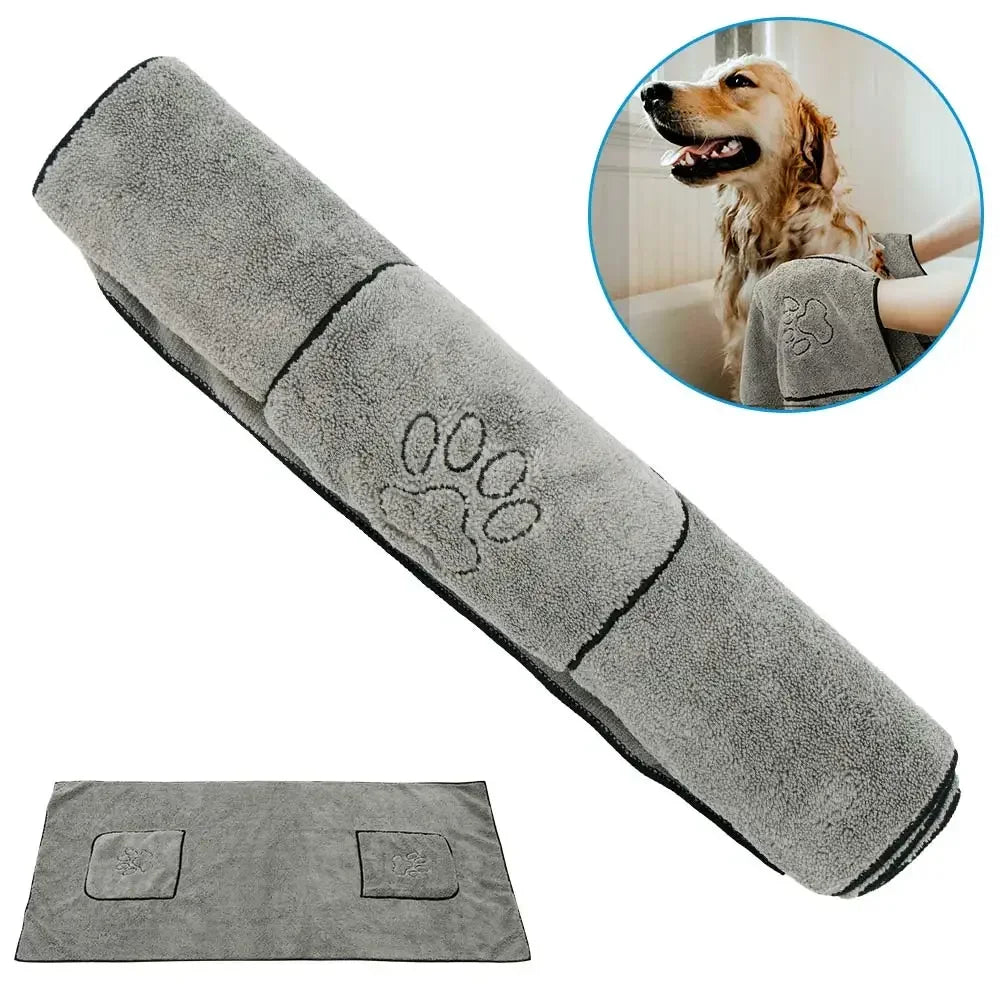 Pet Drying Towel - Large Absorbent Dog Bath Towel With Pocketed Design - ZOOMNSTORE