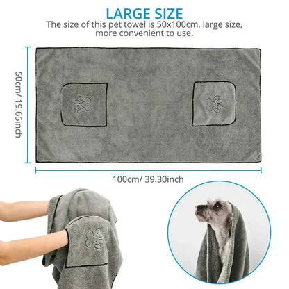 Pet Drying Towel - Large Absorbent Dog Bath Towel With Pocketed Design - ZOOMNSTORE