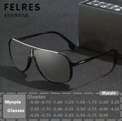 Photochromic Myopia Glasses - Large Oval Pilot Style Prescription Eyewear Men | Color Changing Sunglasses - ZOOMNSTORE