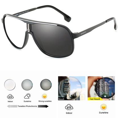 Photochromic Myopia Glasses - Large Oval Pilot Style Prescription Eyewear Men | Color Changing Sunglasses - ZOOMNSTORE