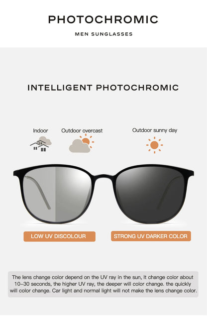 Photochromic Polarized Sunglasses - Men's Oval Shape Titanium Frame UV Protection Eyewear - ZOOMNSTORE