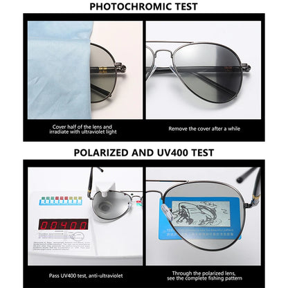 Photochromic Polarized Sunglasses – Pilot Alloy Frame Men Women Driving Glasses UV400 - ZOOMNSTORE