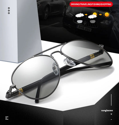 Photochromic Polarized Sunglasses – Pilot Alloy Frame Men Women Driving Glasses UV400 - ZOOMNSTORE