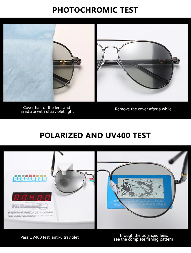 Photochromic Polarized Sunglasses – Pilot Alloy Frame Men Women Driving Glasses UV400 - ZOOMNSTORE