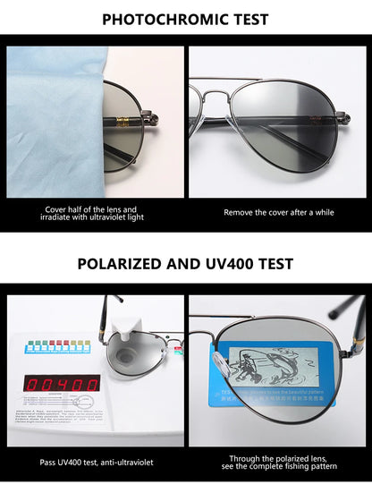Photochromic Polarized Sunglasses – Pilot Alloy Frame Men Women Driving Glasses UV400 - ZOOMNSTORE