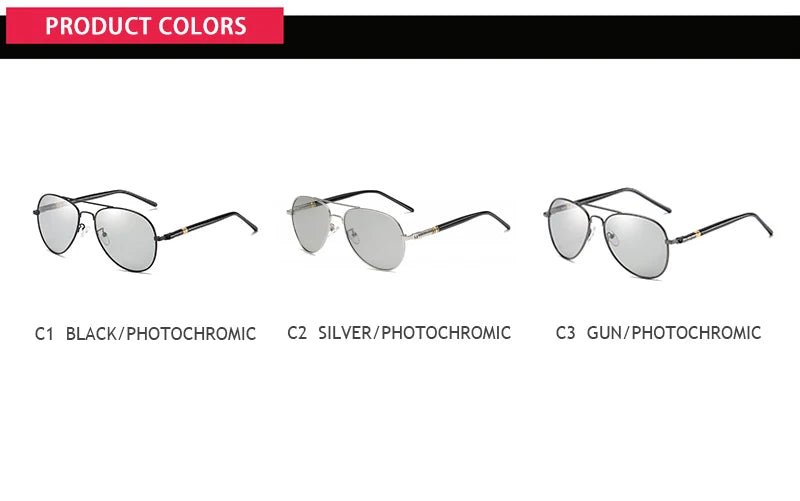 Photochromic Polarized Sunglasses – Pilot Alloy Frame Men Women Driving Glasses UV400 - ZOOMNSTORE