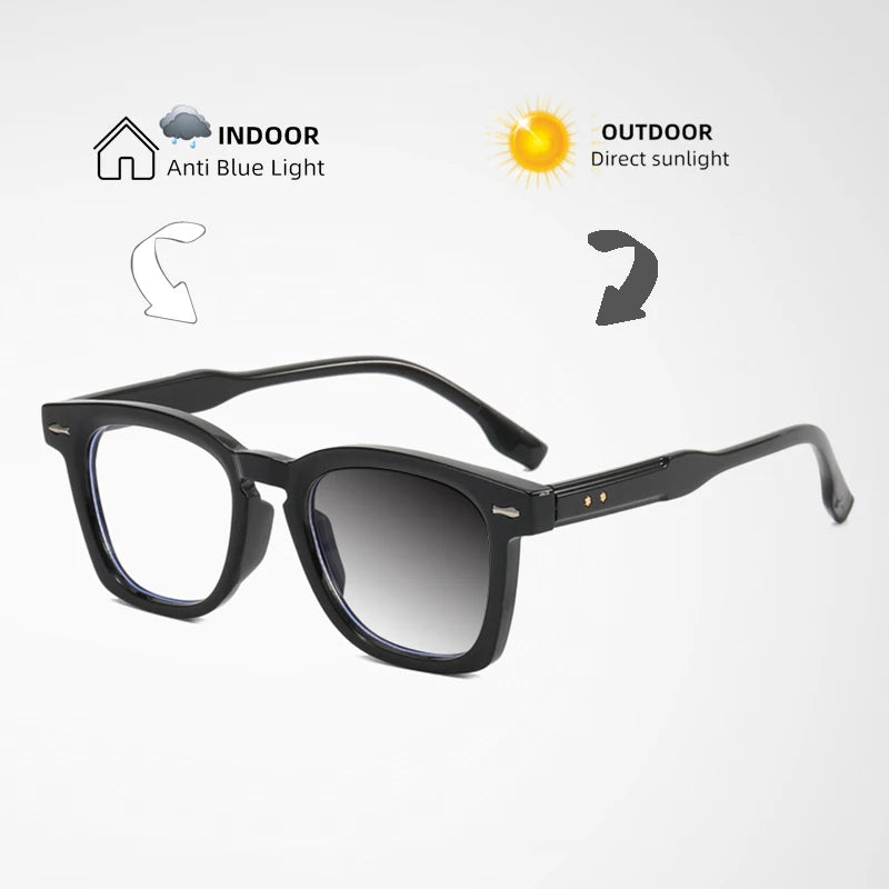 Photochromic Reading Glasses - Retro Square Frame Men’s Blue Light Blocking Eyewear - ZOOMNSTORE
