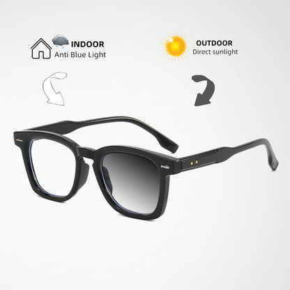 Photochromic Reading Glasses - Retro Square Frame Men’s Blue Light Blocking Eyewear - ZOOMNSTORE