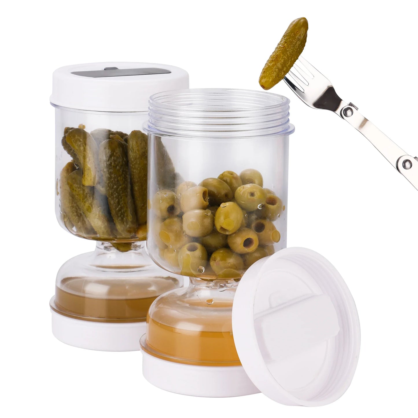 Pickle Jar Dispenser – Wet and Dry Forks Pickle Jar with Juice Separator Tool - ZOOMNSTORE